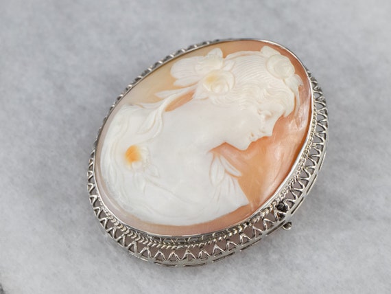 Art Deco Filigree Cameo Brooch, Goddess Cameo, Vi… - image 2