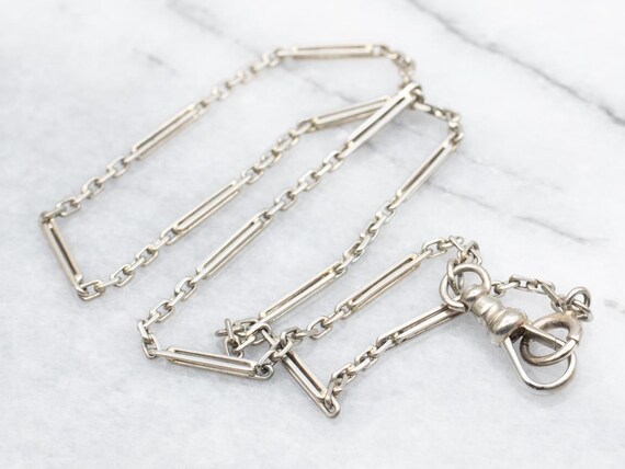 14K White Gold Bar Link Watch Chain with Dog Clip