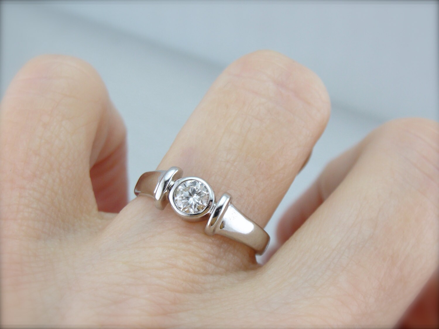 Bezel Set Diamond Engagement Ring 25AC19D Etsy