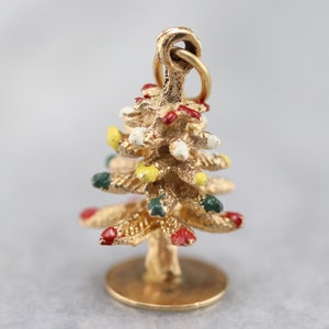Vintage emaillierter Weihnachtsbaum-Charme, Urlaub Charm, Vintage Gold Charm, Weihnachtsgeschenk, Schichtung Anhänger, Bettelarmband HK9VCPTH