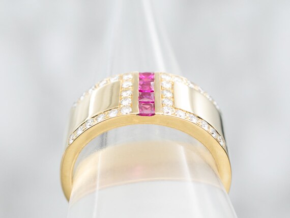 Yellow Gold Ruby and Diamond Wide Band, Yellow Go… - image 3