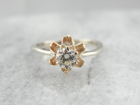 Pretty Buttercup Setting with Sparkling Diamond C… - image 1
