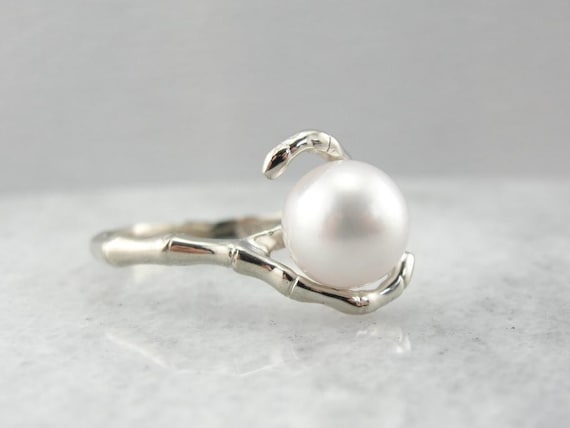 Vintage White Gold And Pearl Bypass Ring DTM7Y8-P - image 2