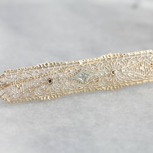 Art Deco Diamond Gold Filigree Bar Pin 5FL5RE-D