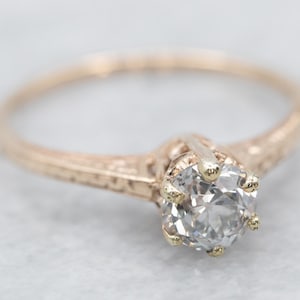 Antique Pattern Old Mine Cut Diamond Ring, Engraved Diamond Engagement, Antique Diamond Solitaire Ring, Antique Diamond Engagement A20407