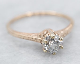 Antique Pattern Old Mine Cut Diamond Ring, Engraved Diamond Engagement, Antique Diamond Solitaire Ring, Antique Diamond Engagement A20407