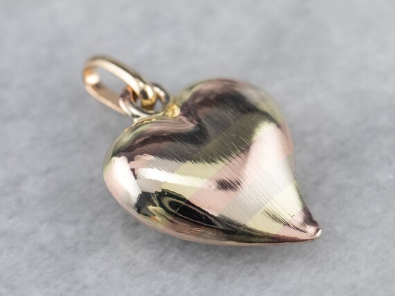 Striped Gold Heart Pendant, Puff Heart Charm, Rom… - image 1