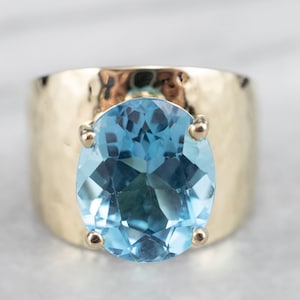 Blue Topaz and Gold Statement Ring, Topaz Cocktail Ring, 14K Yellow Gold Ring, Right Hand Ring, Anniversary Gift, Gifts for Her W3WW3VYY
