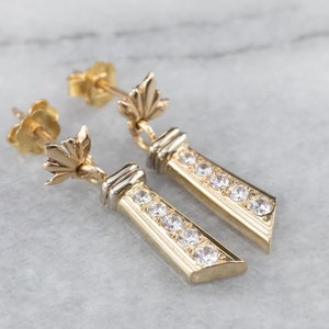 Diamond Gold Bar Drop Earrings, Dangle Earrings, Bridal Jewelry, April Birthstone, Gift for Her, ER61E5JH