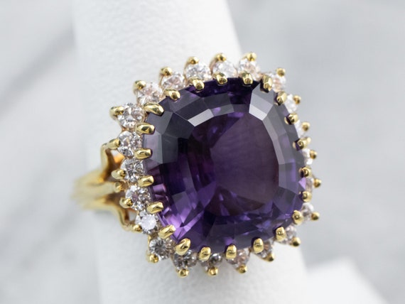Amethyst and Diamond Cocktail Ring, 18K Gold Amet… - image 7