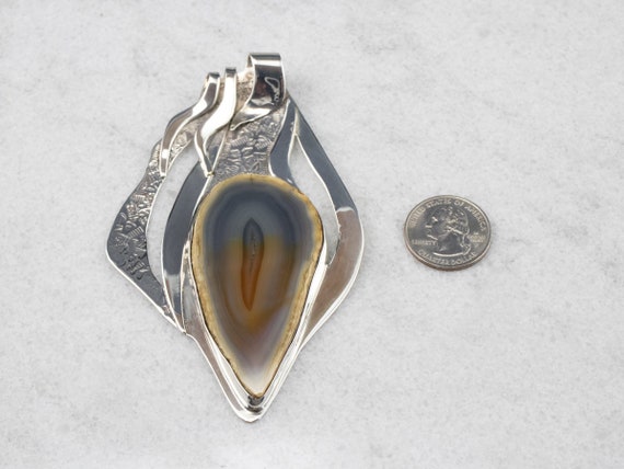 Large Pear Agate Pendant, Sterling Silver Artisan… - image 10