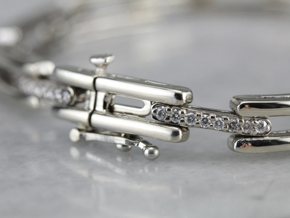 White Gold Diamond Link Bracelet, Layering Bracel… - image 3