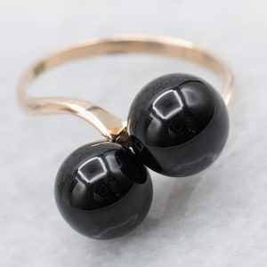 10K Rose Gold Black Onyx Double Stone Ring, Size 7