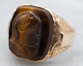 Victorian Tiger's Eye Cameo Ring, Antique Gold Cameo Ring, Tiger's Eye Ring, Cameo Jewelry, Tiger's Eye Jewelry, Estate Jewelry A24990