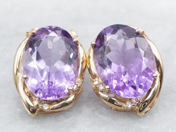 Amethyst Topaz and Gold Earrings, Amethyst Stud E… - image 1