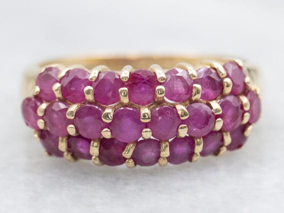 14K Yellow Gold Ruby Cluster Ring, Anniversary Ba… - image 1