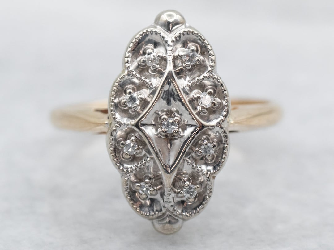 Vintage Two Tone Gold Diamond Dinner Ring, Retro Era - Etsy