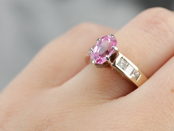 Pink Sapphire Anniversary Ring, Sapphire and Diam… - image 7