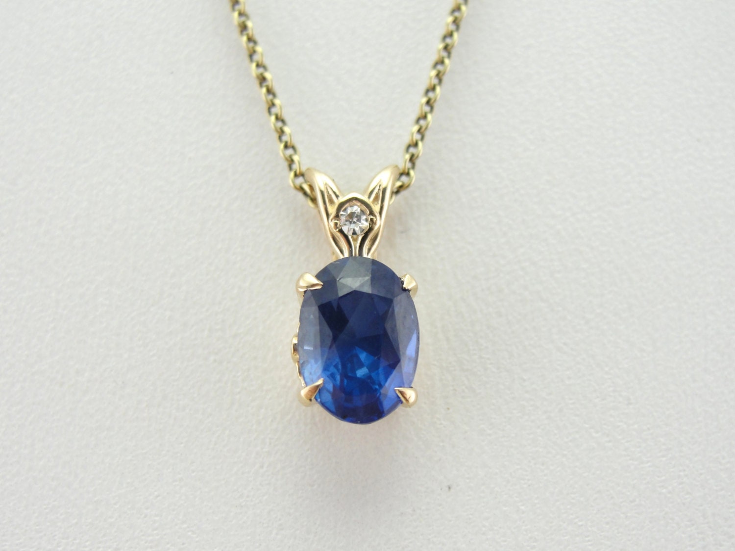 Pretty Royal Blue Sapphire and Diamond Pendant Something Blue - Etsy