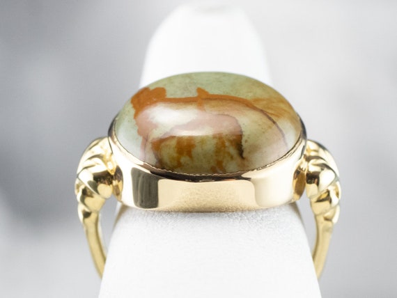 18K Gold Picture Jasper Statement Ring, Earthy Ge… - image 8