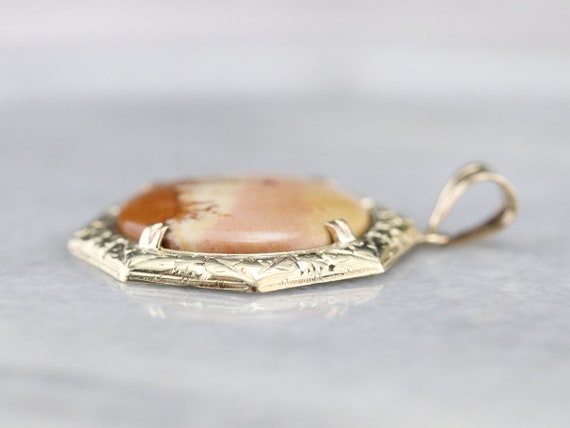 Etched Gold Jasper Pendant, Mid Century Pendant, … - image 5