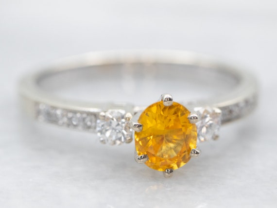 Yellow Sapphire Diamond Engagement Ring, Golden S… - image 2