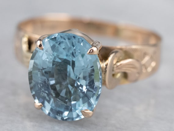 Victorian Blue Topaz Ring, Antique Rose Gold Topa… - image 1