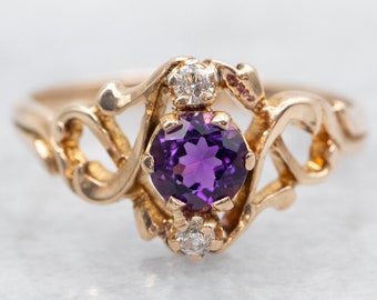 Gold Amethyst and Diamond Ring, Yellow Gold Ring, Amethyst and Diamond Ring, Amethyst Ring, Gold Amethyst Ring, Amethyst, Ring A42721