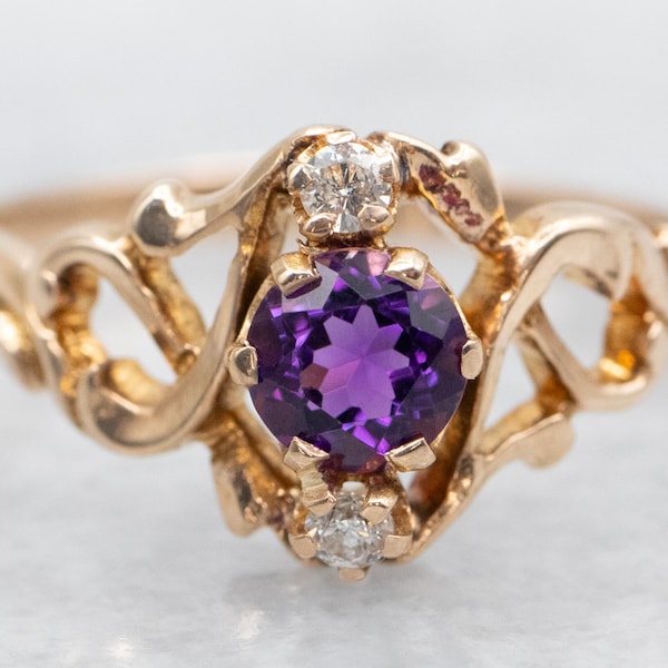 Gold Amethyst and Diamond Ring, Yellow Gold Ring, Amethyst and Diamond Ring, Amethyst Ring, Gold Amethyst Ring, Amethyst, Ring A42721