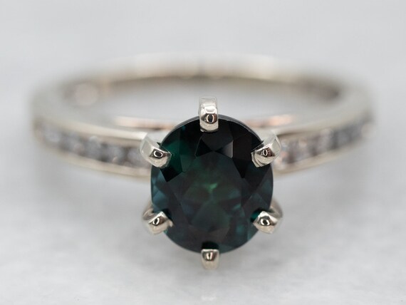 Stunning Green Tourmaline Diamond Ring, White Gol… - image 1