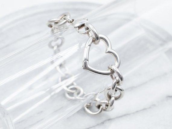 Heart Charm Silver Plated Monogram Link Bracelet
