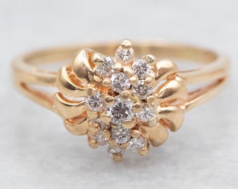 14K Yellow Gold Diamond Cluster Ring, .25 Carat SI Clarity