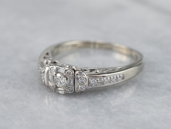 Modern Diamond Halo Engagement Ring, White Gold D… - image 3