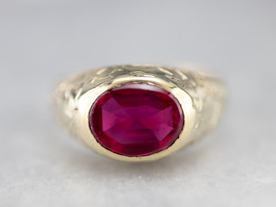 Antique 1920s Synthetic Ruby Solitaire Ring, Gree… - image 2