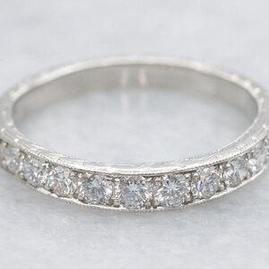 Beautifully Engraved Platinum and Diamond Dome Wedding Band, Platinum Diamond Band, Stacking Band, Platinum Band, Anniversary Band A65583