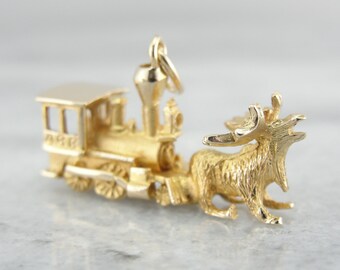 10K Gold Moose and Train Charm, Unusual, Alaskan