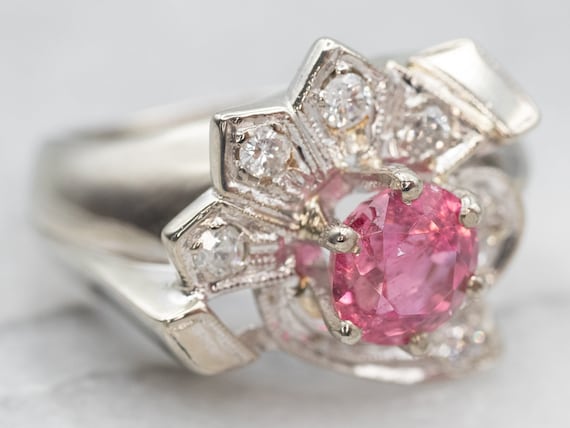 Vintage Pink Tourmaline and Diamond Cocktail Ring… - image 2