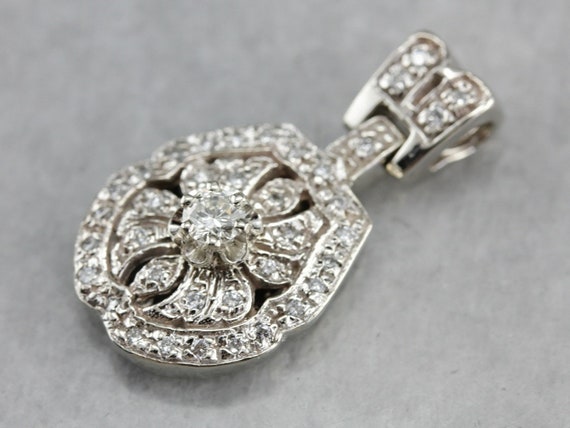 14K White Gold Diamond Pendant, .50 Carat Anniversary Necklace