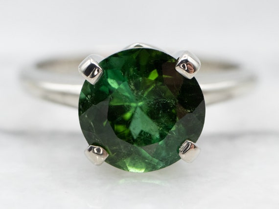 Green Tourmaline Solitaire Ring, Tourmaline White… - image 1