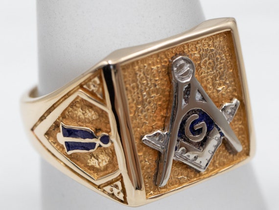 Men's Two Tone Gold Enamel Masonic Ring, Vintage … - image 3