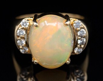 14K Yellow Gold Opal Ring with Diamond Accents