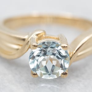 Yellow Gold Blue Topaz Solitaire Bypass Ring, Yellow Gold Topaz Ring, Topaz Jewelry, Birthstone Ring, Simple Topaz Ring, A26026