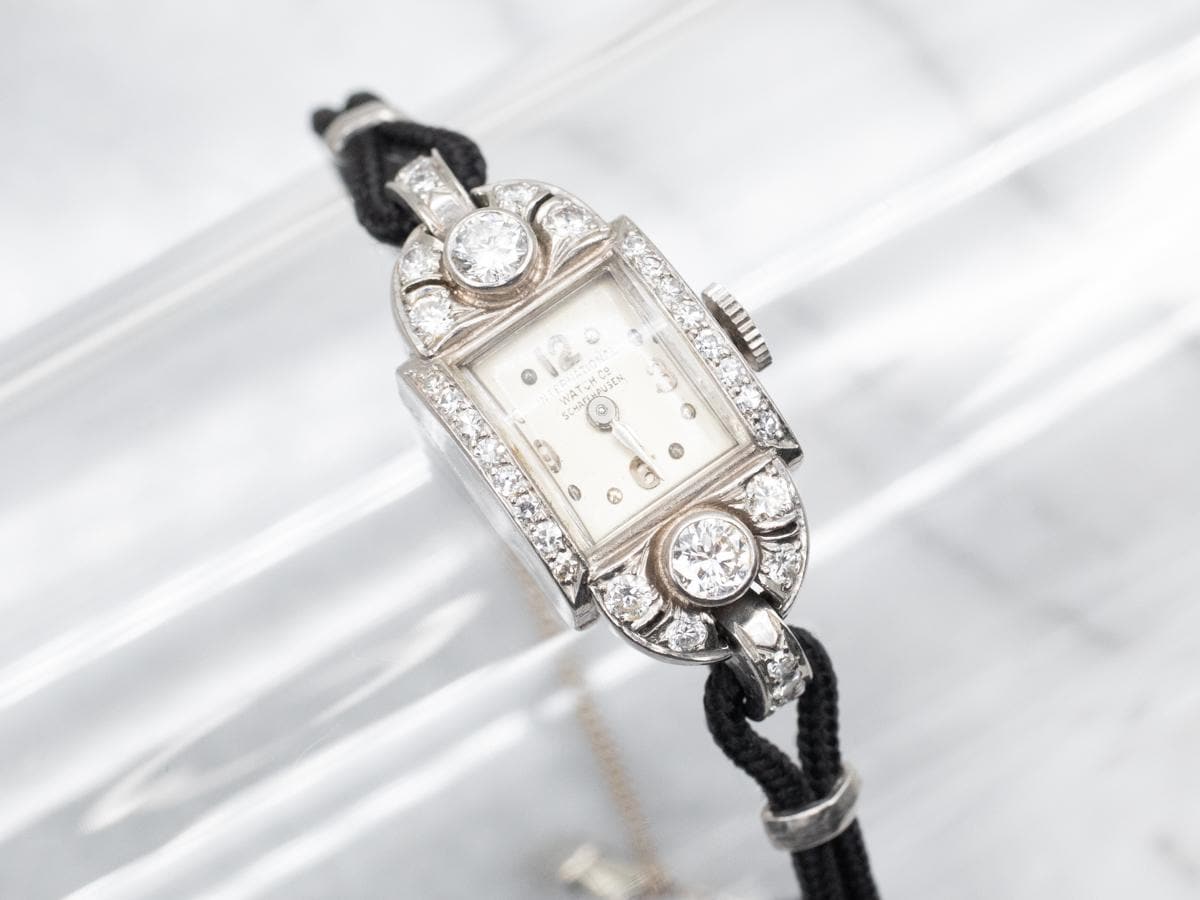 Vintage Schaff Hausen Palladium Diamond Ladies Watch, 1.00 Carat 