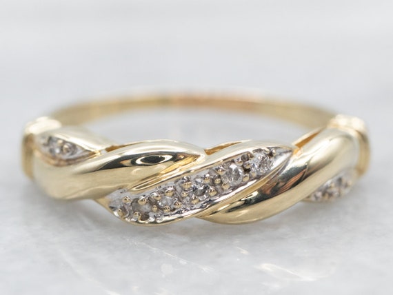 Yellow Gold Diamond Twist Band, Yellow Gold Band,… - image 1