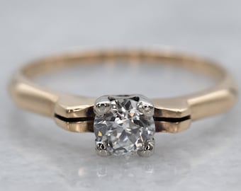 Retro 14K Two-Tone Gold Diamond Solitaire Engagement Ring