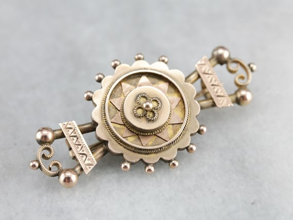 Antique Gold Tone Fancy Victorian Era Ladies Bar Pin Jewelry Engraved dr69