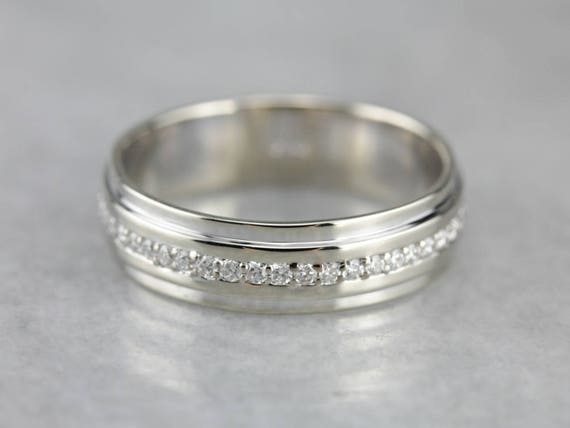 Men's Diamond Eternity Band, White Gold Wedding B… - image 1