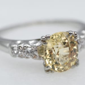 Retro Era Yellow Sapphire Ring, Sapphire Engagement Ring, Vintage Sapphire Ring, Sapphire and Diamond Ring, 18K Gold Sapphire Ring A13709