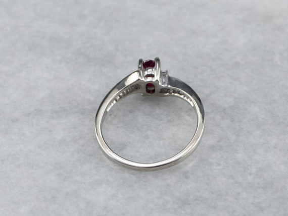 Ruby and Diamond 14K White Gold Bypass Ring, July… - image 5