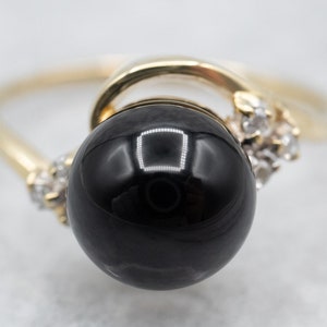 Diamond Black Onyx Bypass Ring, Onyx Gold Ring, Vintage Ring, Right Hand Ring, Bypass Ring, Gift For Her, A23642
